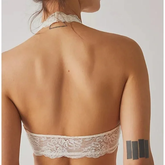 FREE PEOPLE INTIMATELY Last Dance Ivory Lace Halter Bralette--XL - Picture 7 of 16